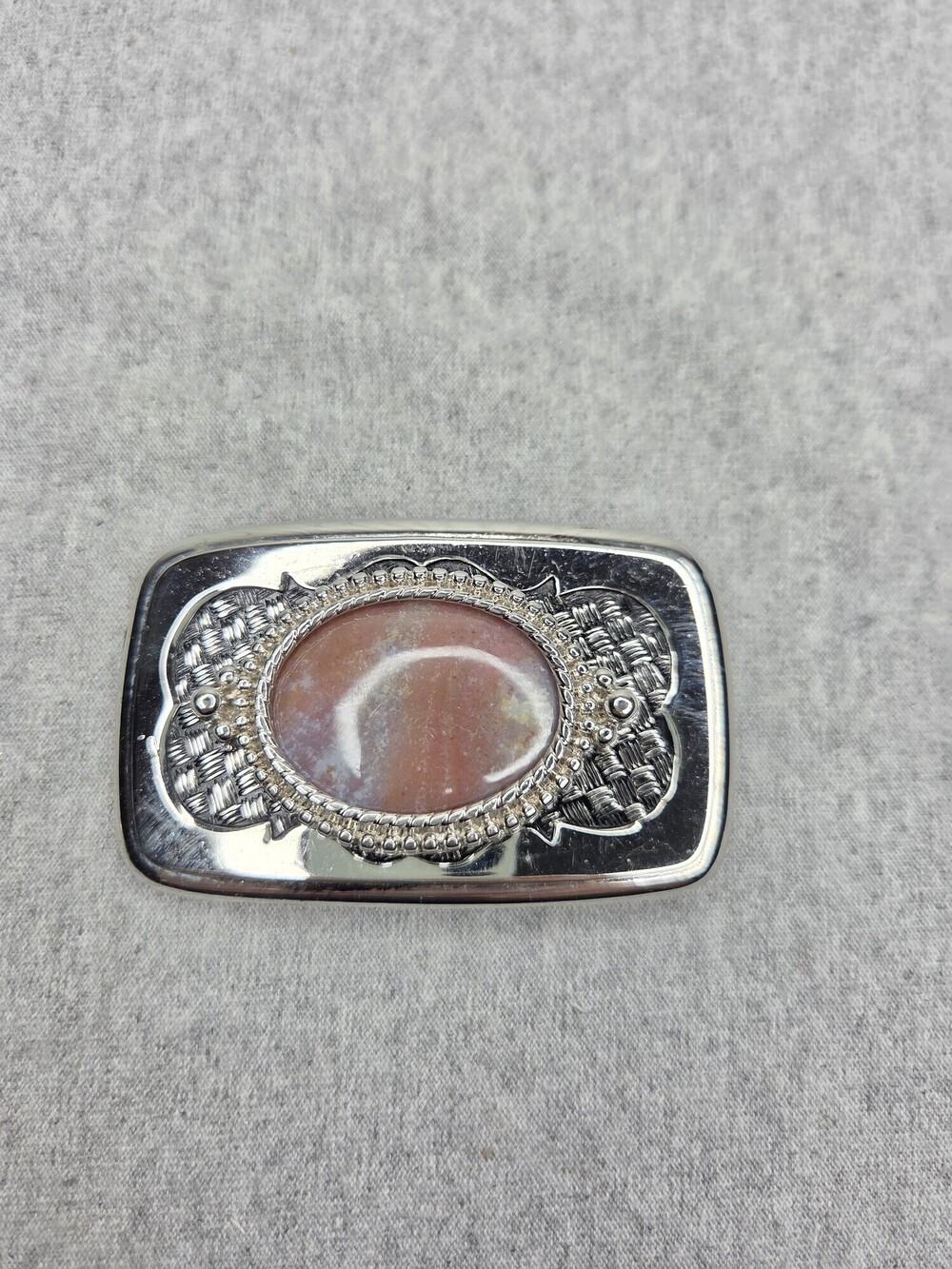 Womens Vintage Red Agate Cabochon Stone Silver Tone Belt Buckle Textured Frame